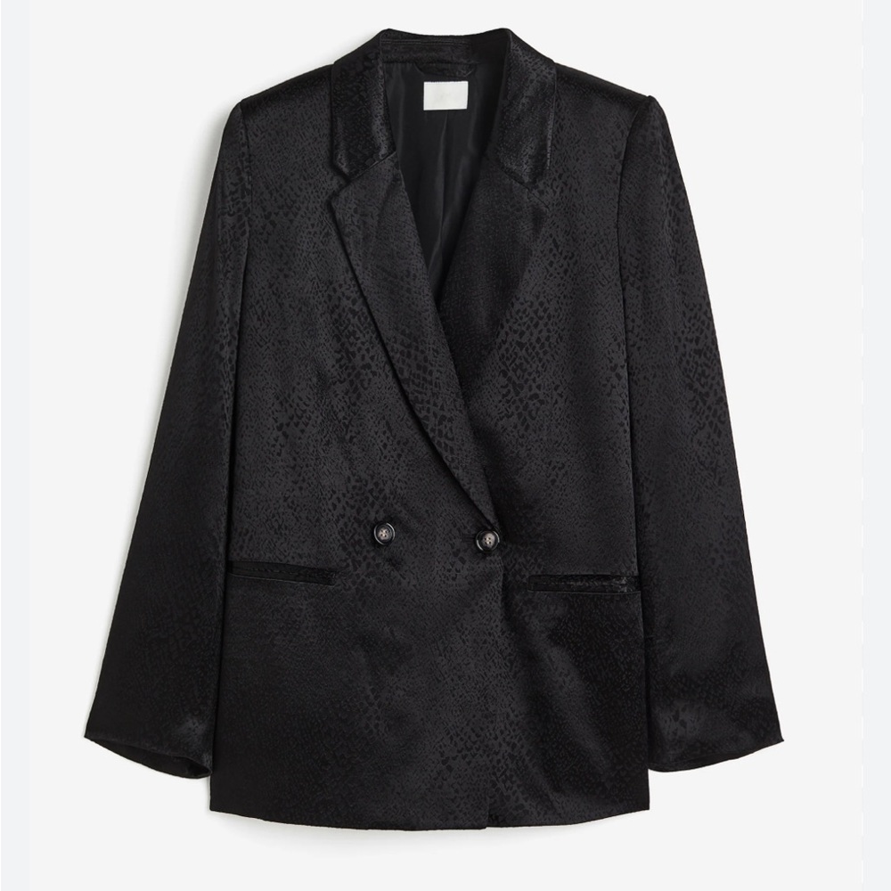 H&M DOUBLE-BREASTED JACKET Black Snakeskin-Patterned XS